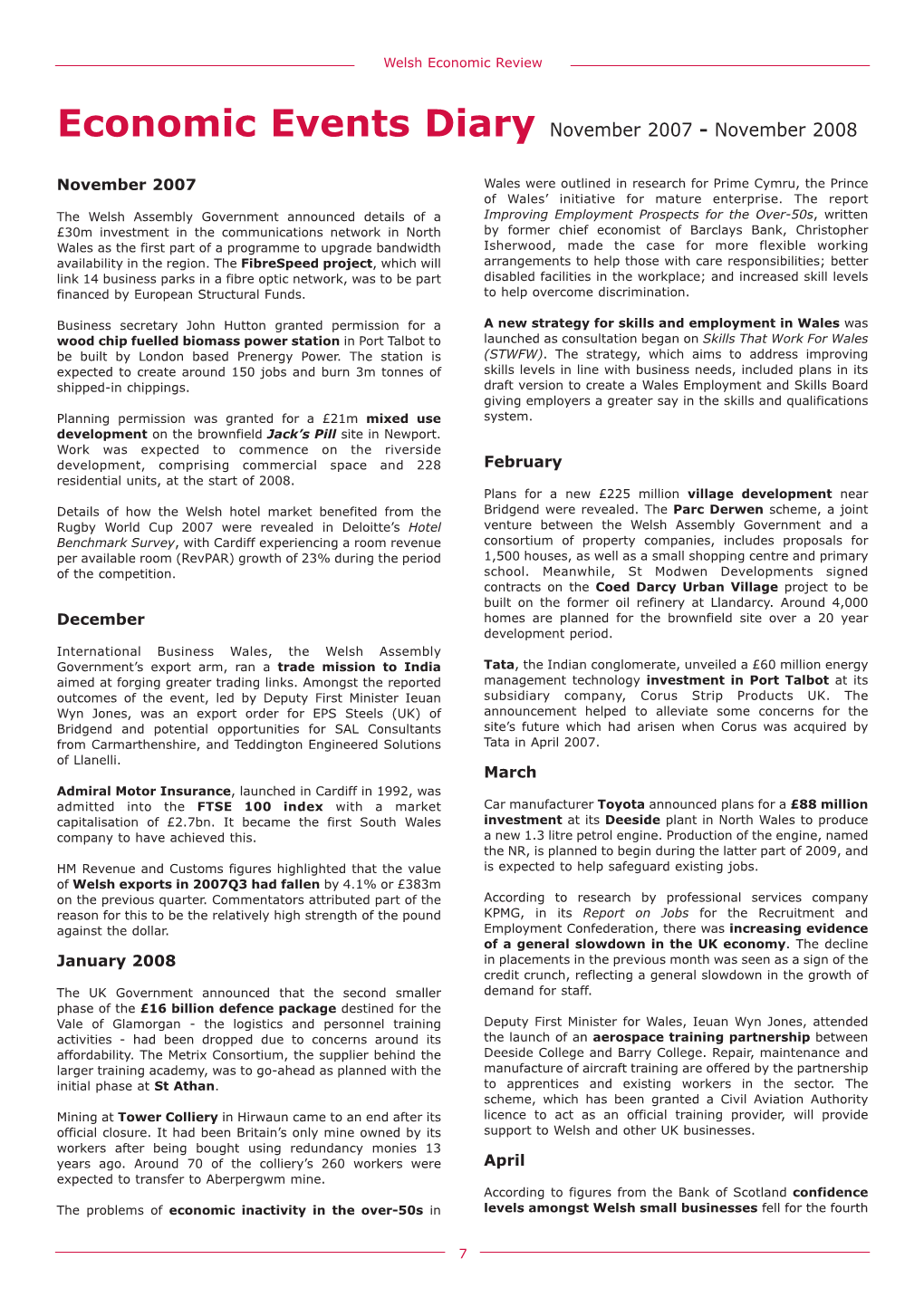 Economic Events Diary November 2007 - November 2008