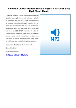 Halleluja Chorus Handel Hwv56 Messiah Part for Bass Mp3 Sheet Music