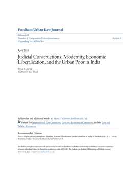 Judicial Constructions: Modernity, Economic Liberalization, and the Urban Poor in India Priya S