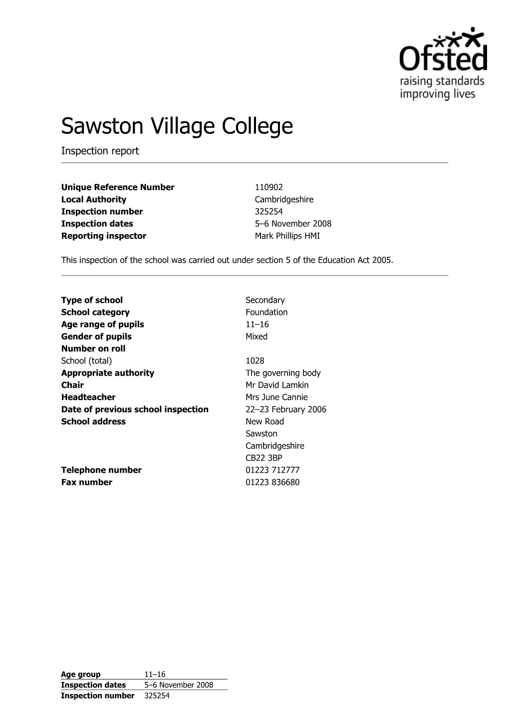 Sawston Village College Inspection Report