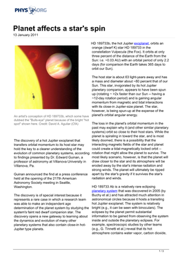 Planet Affects a Star's Spin 13 January 2011