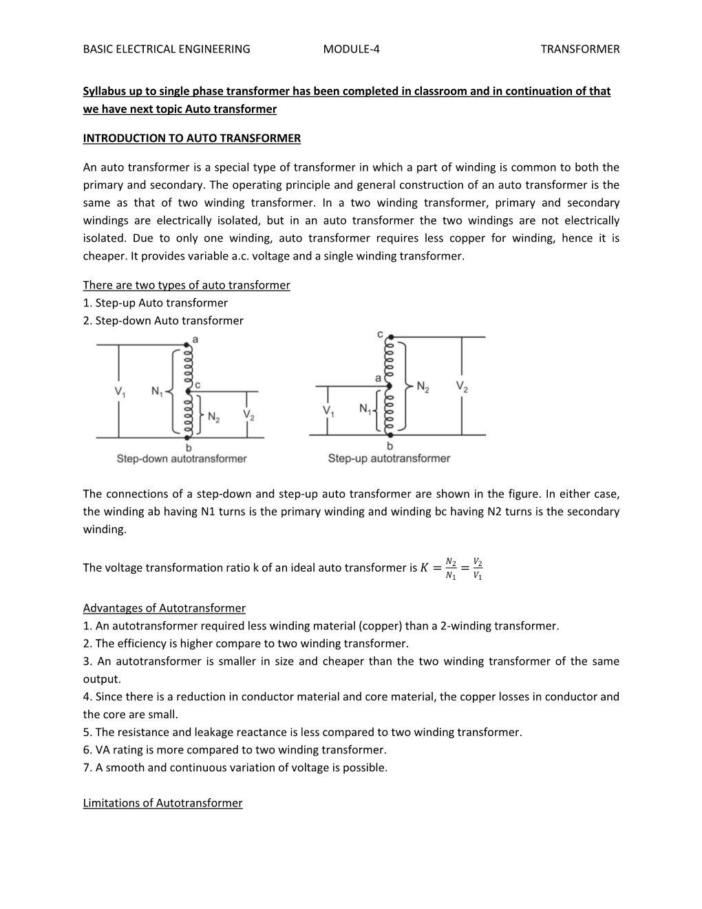 Basic Electrical Engineering Module-4 Transformer