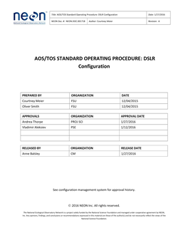 AOS/TOS Standard Operating Procedure: DSLR Configuration Date: 1/27/2016