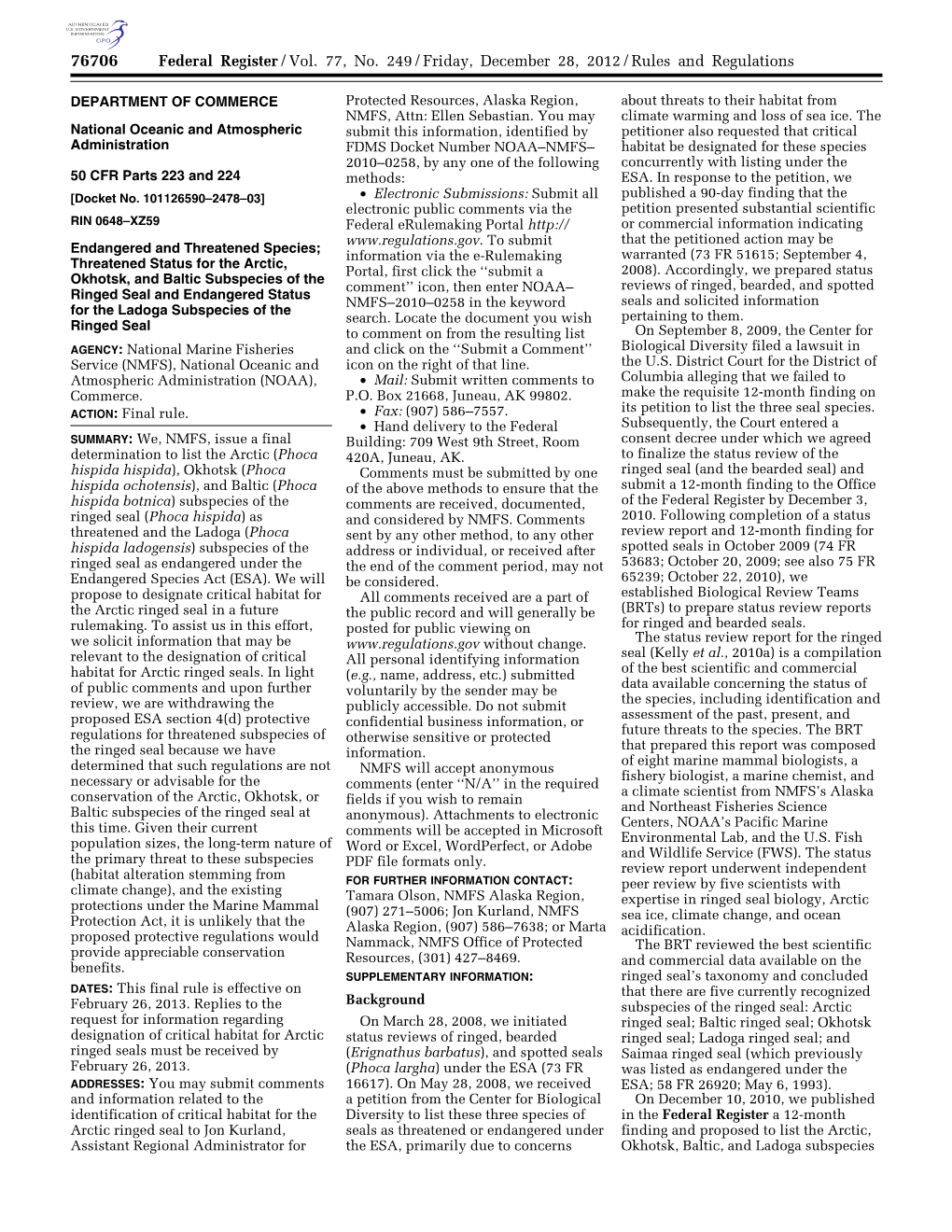 Federal Register/Vol. 77, No. 249/Friday, December 28, 2012/Rules and Regulations