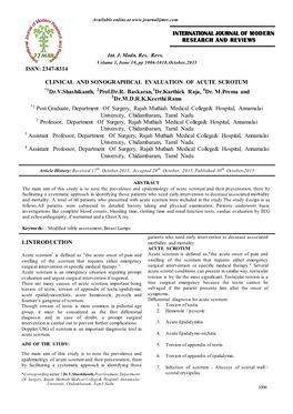 ORIGINAL ARTICLE CLINICAL and SONOGRAPHICAL EVALUATION of ACUTE SCROTUM *1Dr.V.Shashikanth, 2Prof.Dr.R