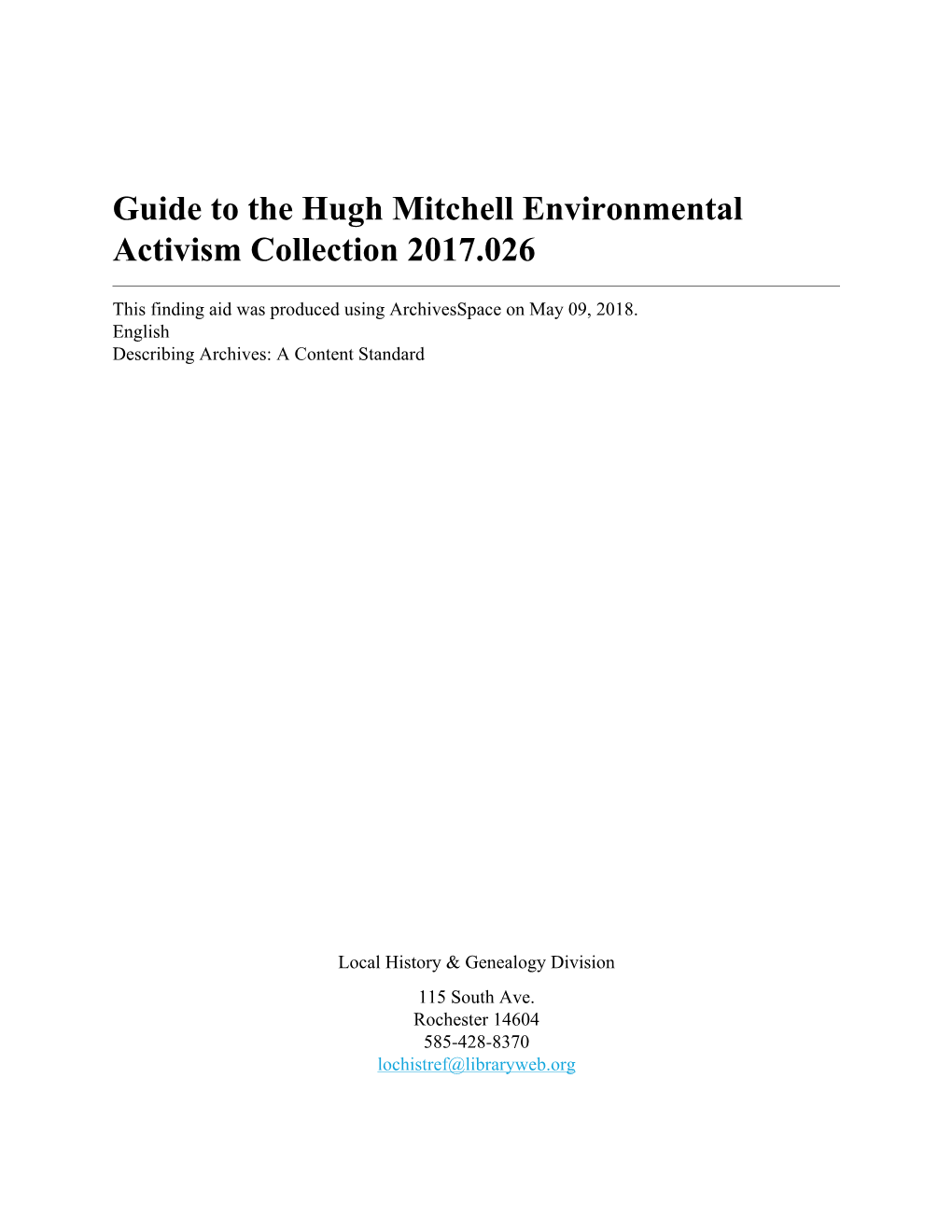 Hugh Mitchell Environmental Activism Collection 2017.026