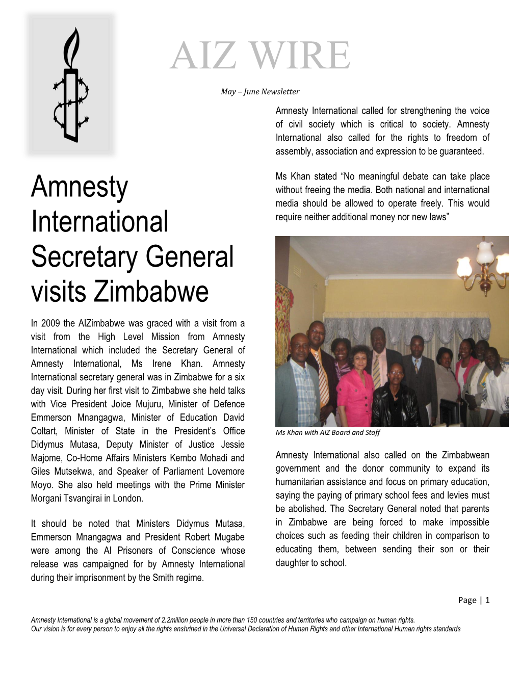 AIZ WIRE May – June Newsletter Amnesty International Called for Strengthening the Voice of Civil Society Which Is Critical to Society