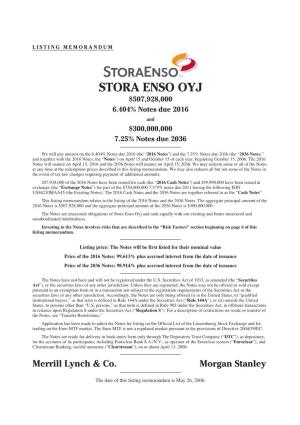 STORA ENSO OYJ $507,928,000 6.404% Notes Due 2016 and $300,000,000 7.25% Notes Due 2036