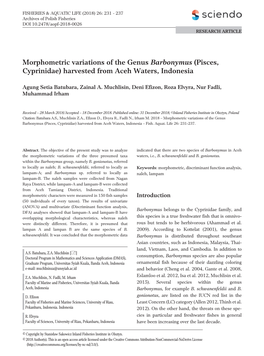 Morphometric Variations of the Genus Barbonymus (Pisces, Cyprinidae) Harvested from Aceh Waters, Indonesia