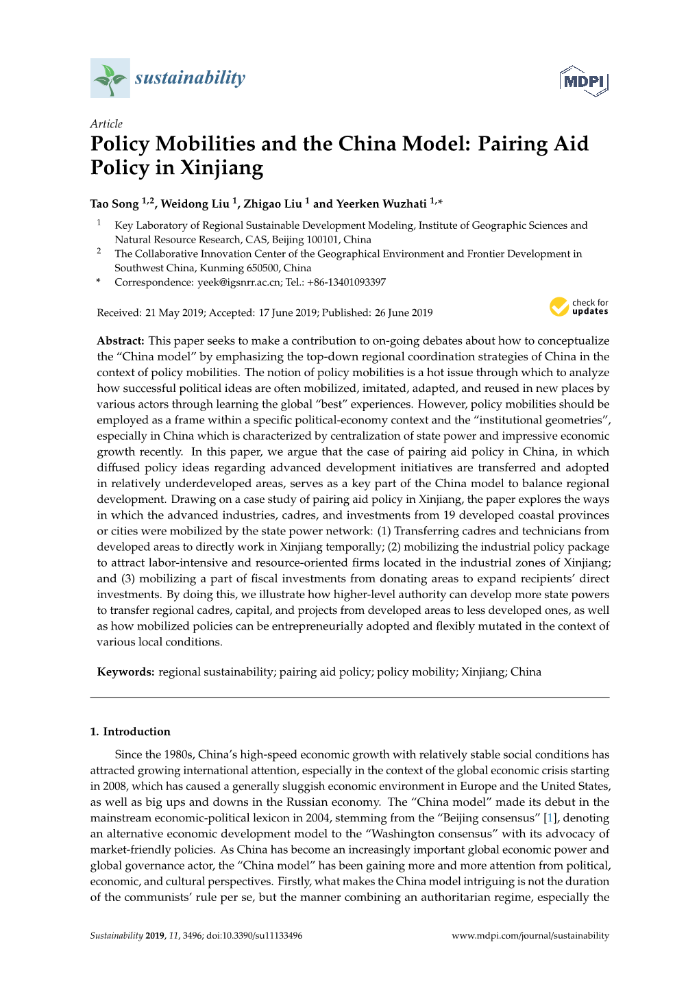 Policy Mobilities and the China Model: Pairing Aid Policy in Xinjiang