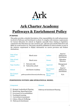 Ark Charter Academy Pathways & Enrichment Policy