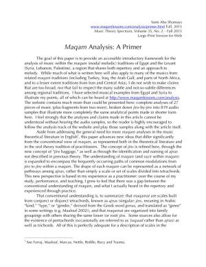 Maqam Analysis: a Primer