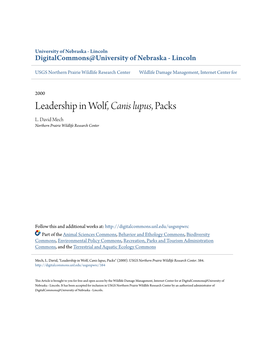 Leadership in Wolf, &lt;I&gt;Canis Lupus&lt;/I&gt;, Packs