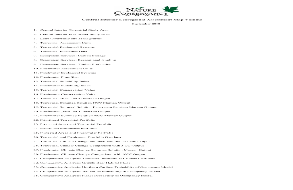 Central Interior Ecoregional Assessment Map Volume  September 2010