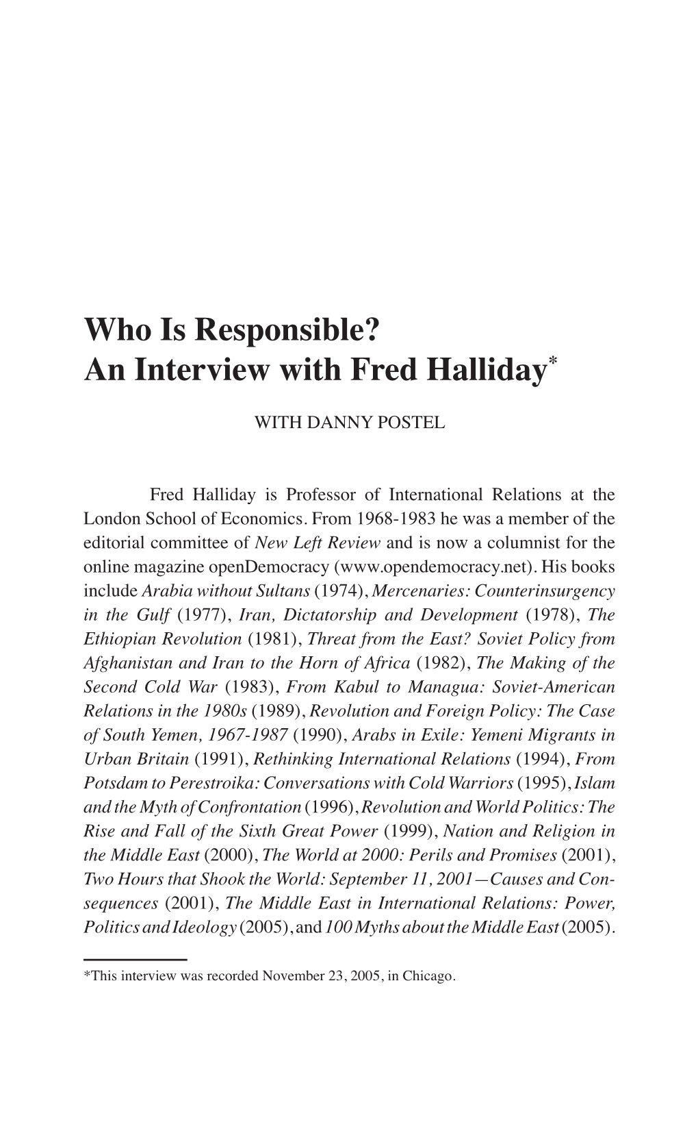 Fred Halliday*