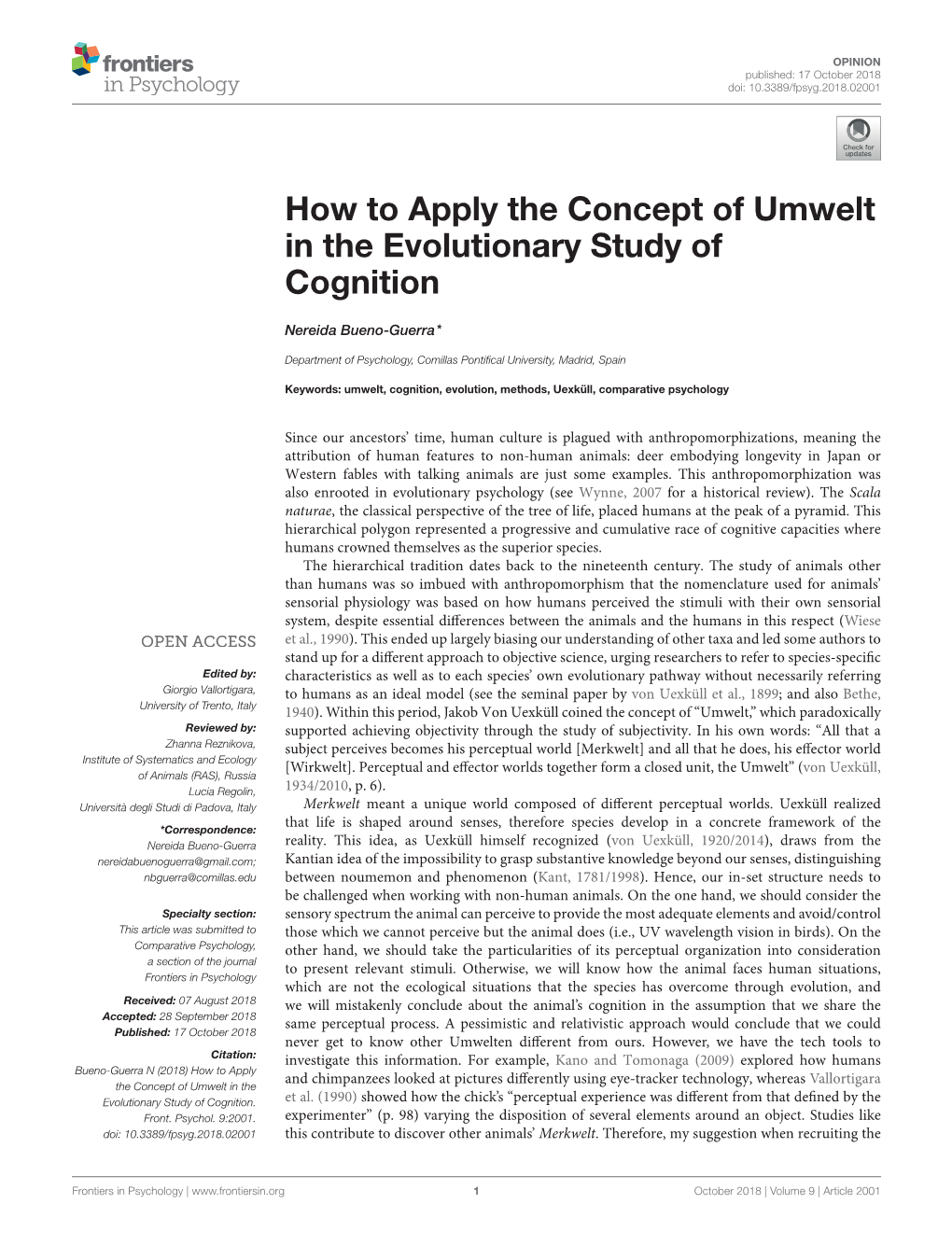 How to Apply the Concept of Umwelt in the Evolutionary Study of Cognition
