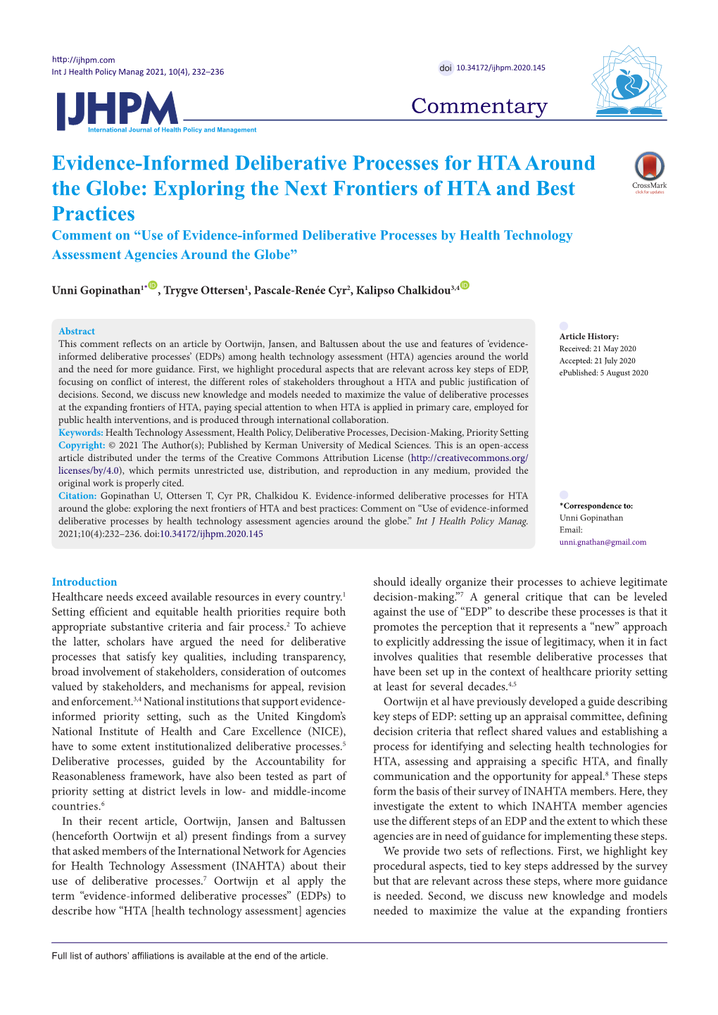 Evidence-Informed Deliberative Processes for HTA Around the Globe