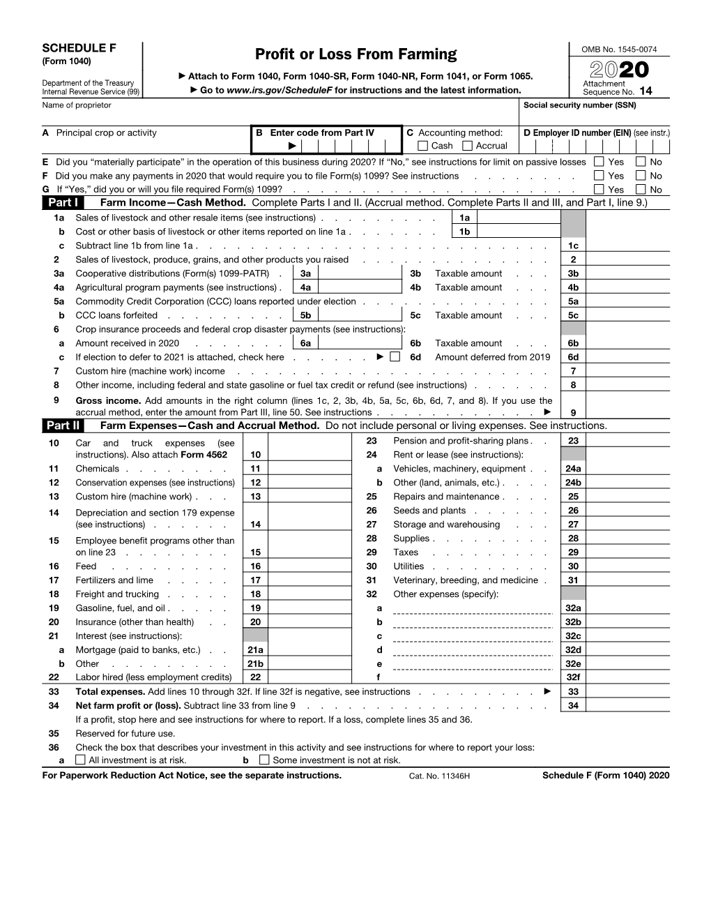 2020 Schedule F (Form 1040) 2020 Page 2 Part III Farm Income—Accrual Method (See Instructions)