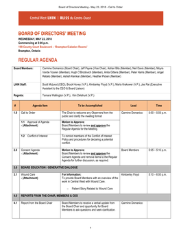 Board of Directors' Meeting Regular Agenda