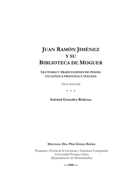 Juan Ramón Jiménez Y Su Biblioteca De Moguer