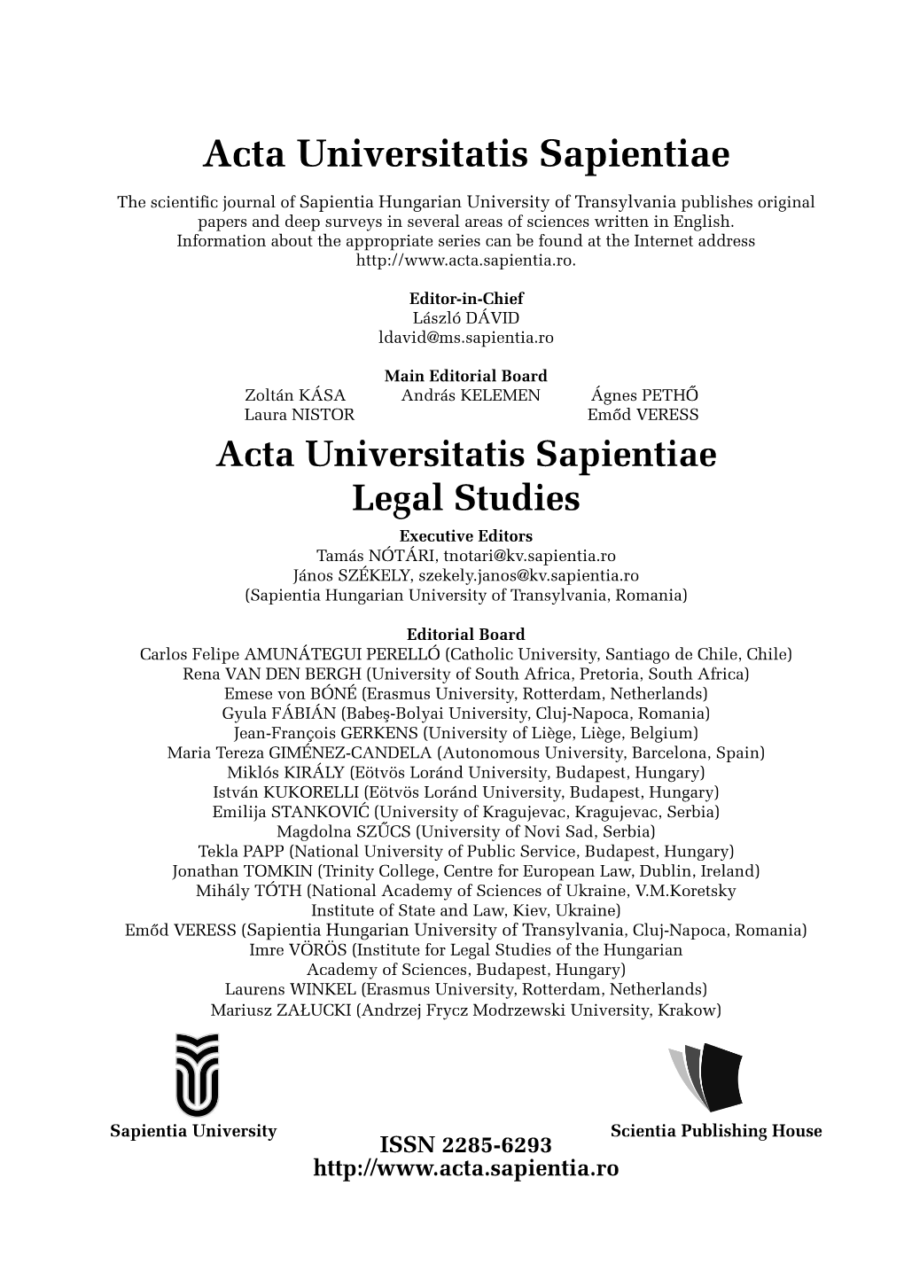 Acta Universitatis Sapientiae Legal Studies