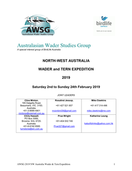 Australasian Wader Studies Group a Special Interest Group of Birdlife Australia