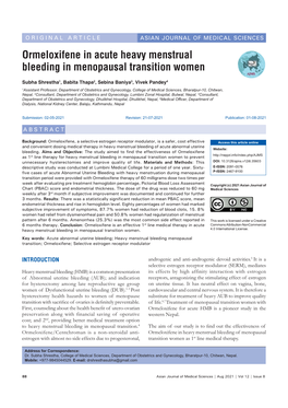 Ormeloxifene in Acute Heavy Menstrual Bleeding in Menopausal Transition Women