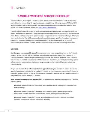 T-Mobile Wireless Service Checklist