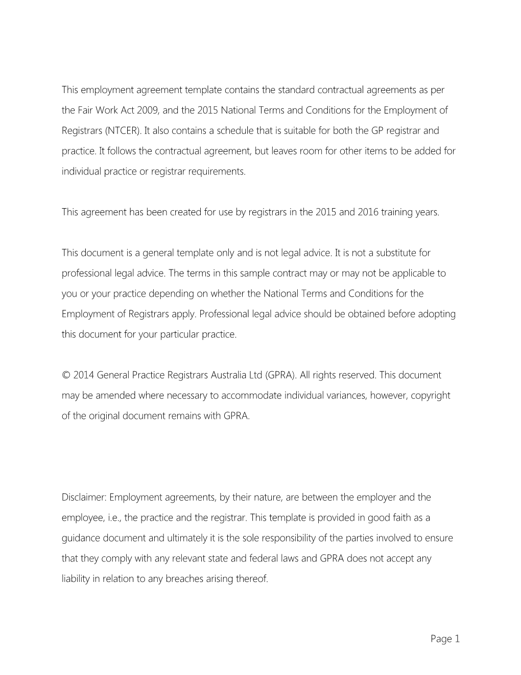 This Agreement Has Been Created for Use by Registrars in the 2015 and 2016 Training Years