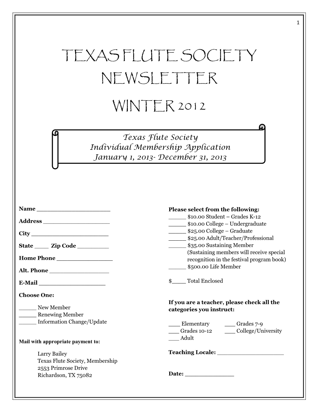 Texas Flute Society Newsletter Winter 2012