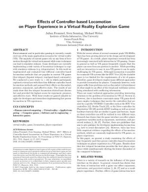 Effects of Controller-Based Locomotion on Player