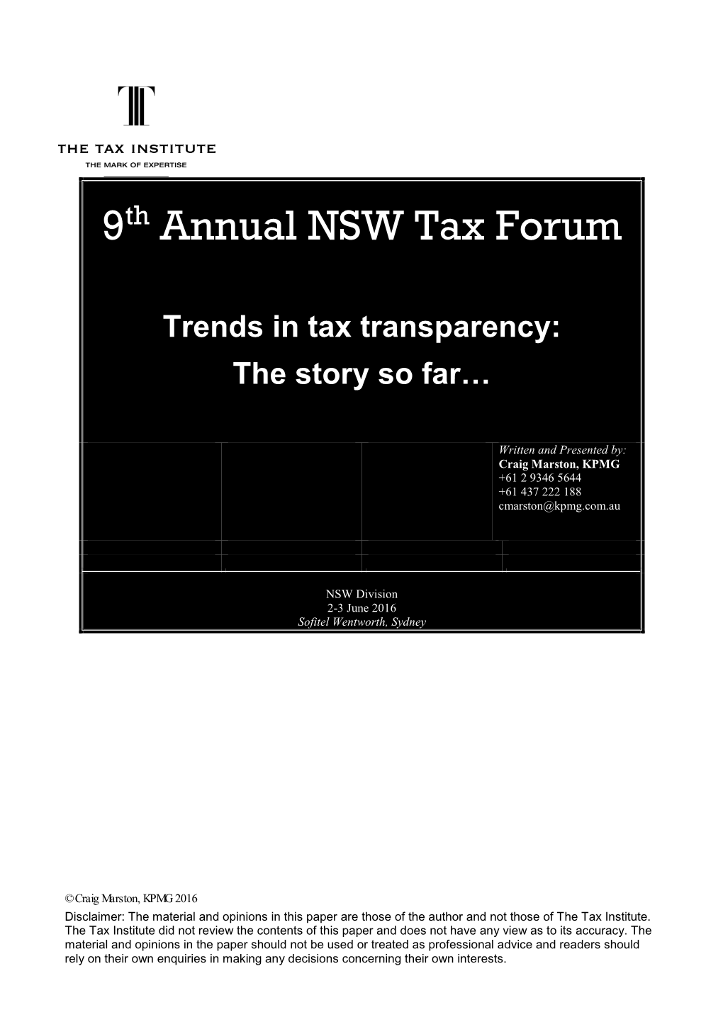 Trends in Tax Transparency – Craig Marston