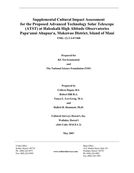 Supplemental Cultural Impact Assessment, May 2007