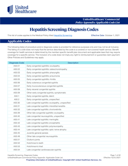 Hepatitis Screening: Diagnosis Codes