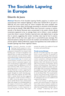 The Sociable Lapwing in Europe Eduardo De Juana
