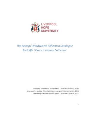 The Bishops' Wordsworth Collection Catalogue Radcliffe Library