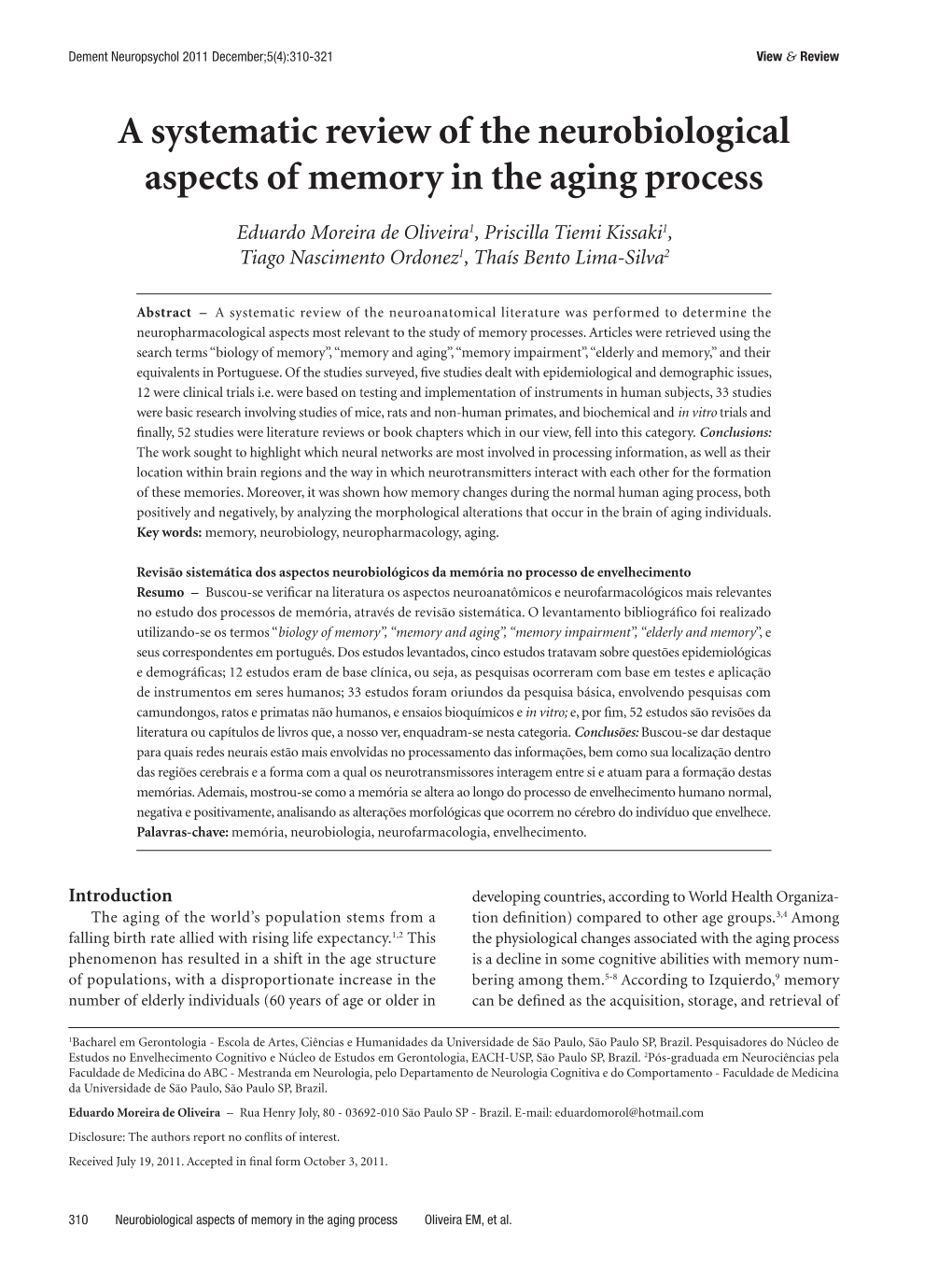 A Systematic Review of the Neurobiological Aspects of Memory in the Aging Process