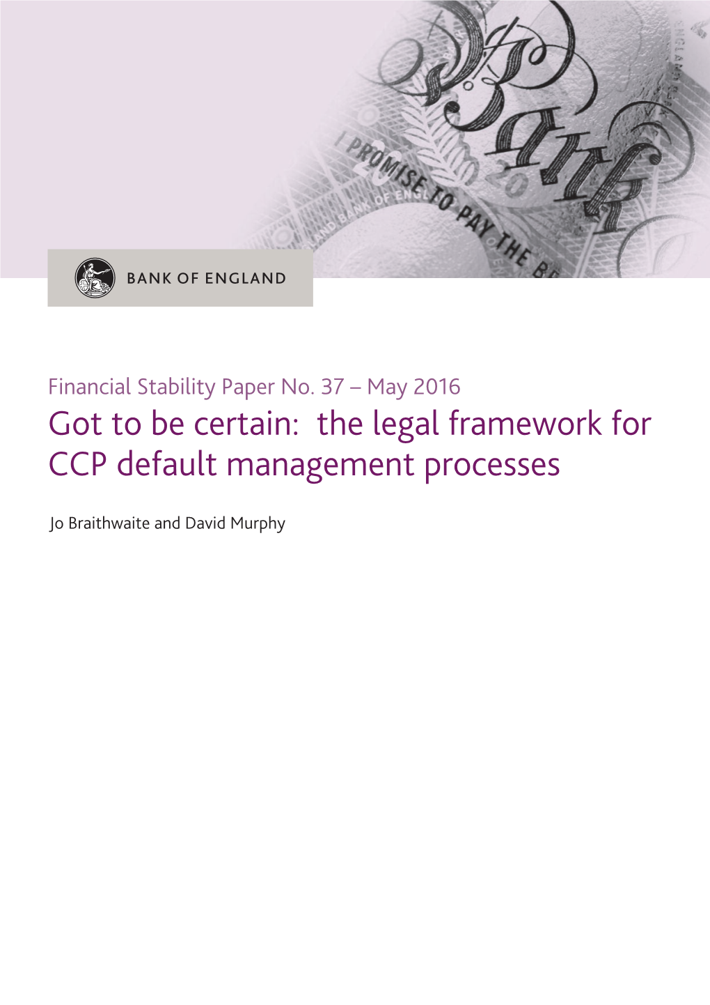 The Legal Framework for CCP Default Management Processes