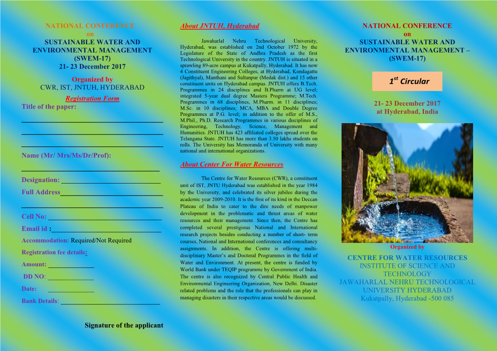 Brochure for National Conference on Sustainable Water And