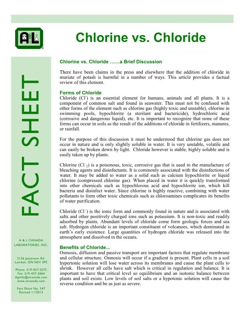 Chlorine Vs Chloride