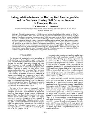 Intergradation Between the Herring Gull Larus Argentatus and the Southern Herring Gull Larus Cachinnans in European Russia E