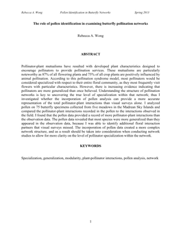 1 the Role of Pollen Identification in Examining Butterfly Pollination