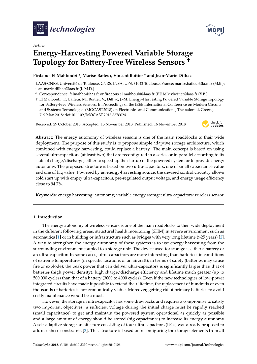 Energy-Harvesting Powered Variable Storage Topology for Battery-Free Wireless Sensors †