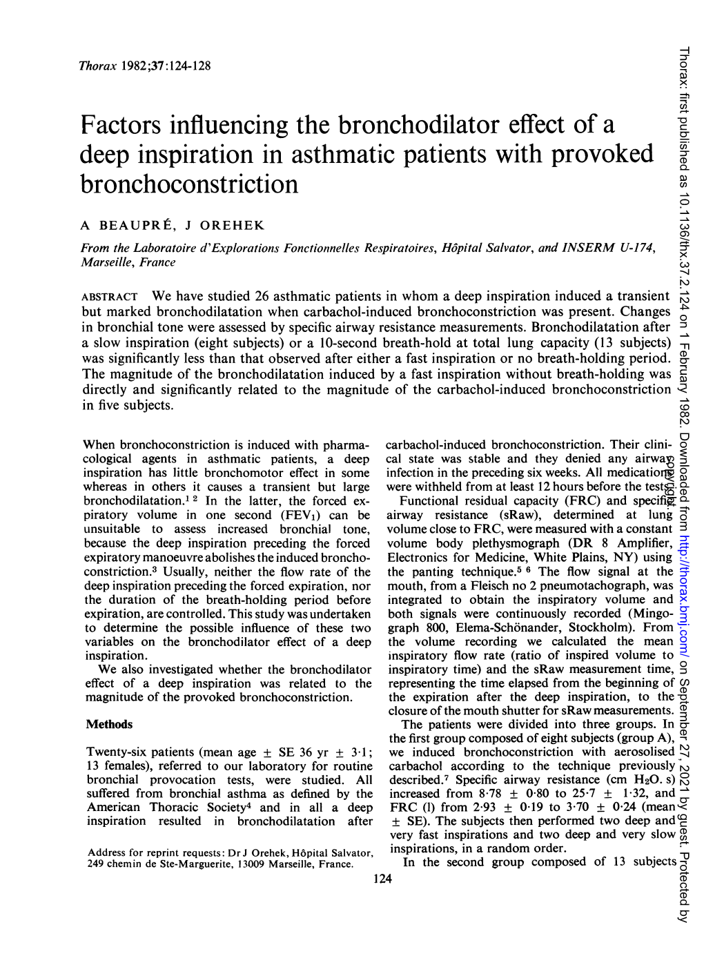 Factors Influencing the Bronchodilator Effect of a Deep Inspiration in Asthmatic Patients with Provoked Bronchoconstriction