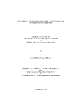 Mongolia As the Regional Mediator in Northeast Asia: Prospects and Challenges