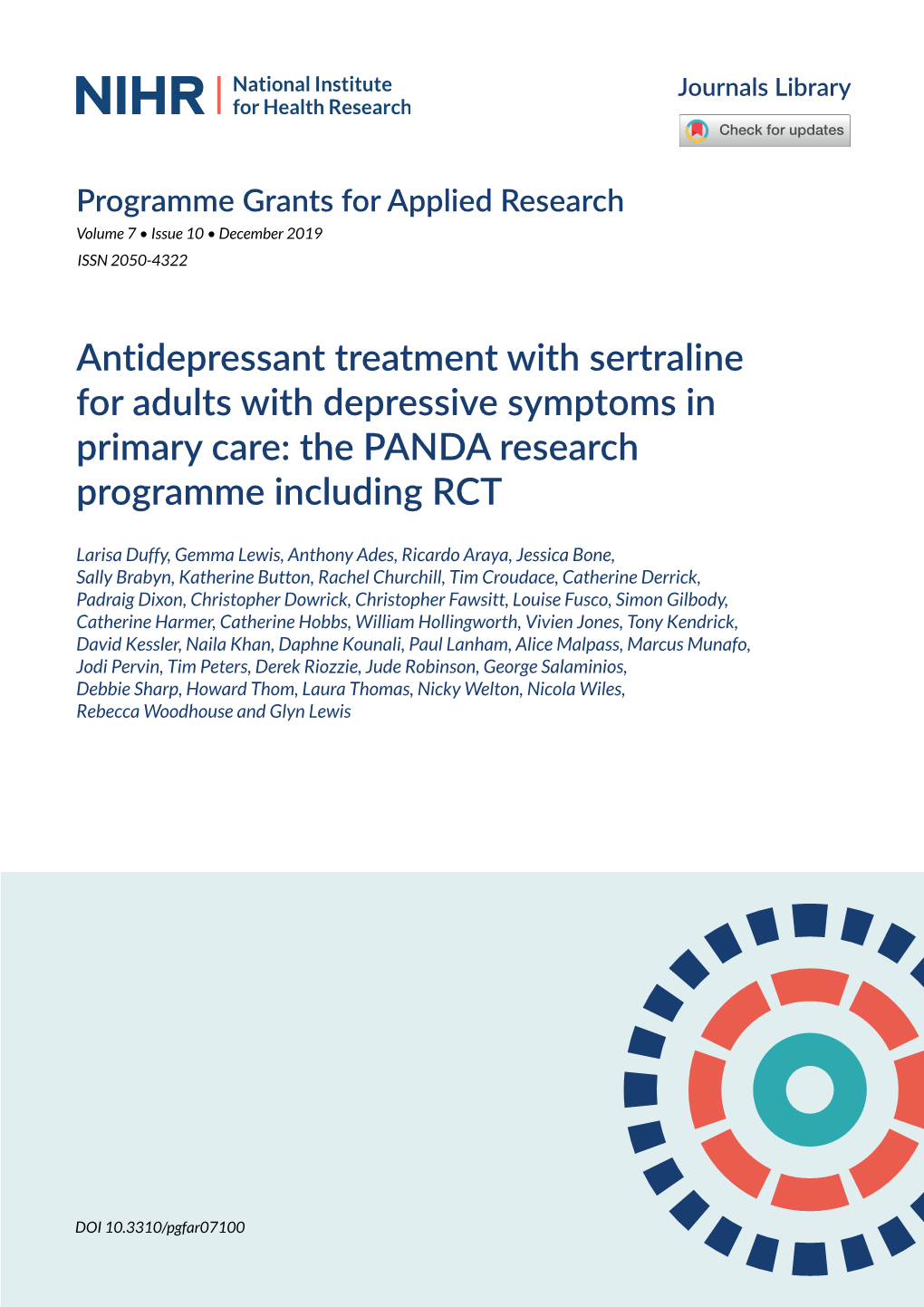 Antidepressant Treatment with Sertraline for Adults with Depressive Symptoms in Primary Care: the PANDA Research Programme Including RCT