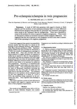Pre-Eclampsia/Eclampsia in Twin Pregnancies A