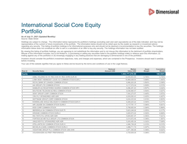 International Social Core Equity Portfolio As of July 31, 2021 (Updated Monthly) Source: State Street Holdings Are Subject to Change