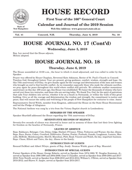 HOUSE JOURNAL NO. 17 (Cont’D) Wednesday, June 5, 2019 Rep