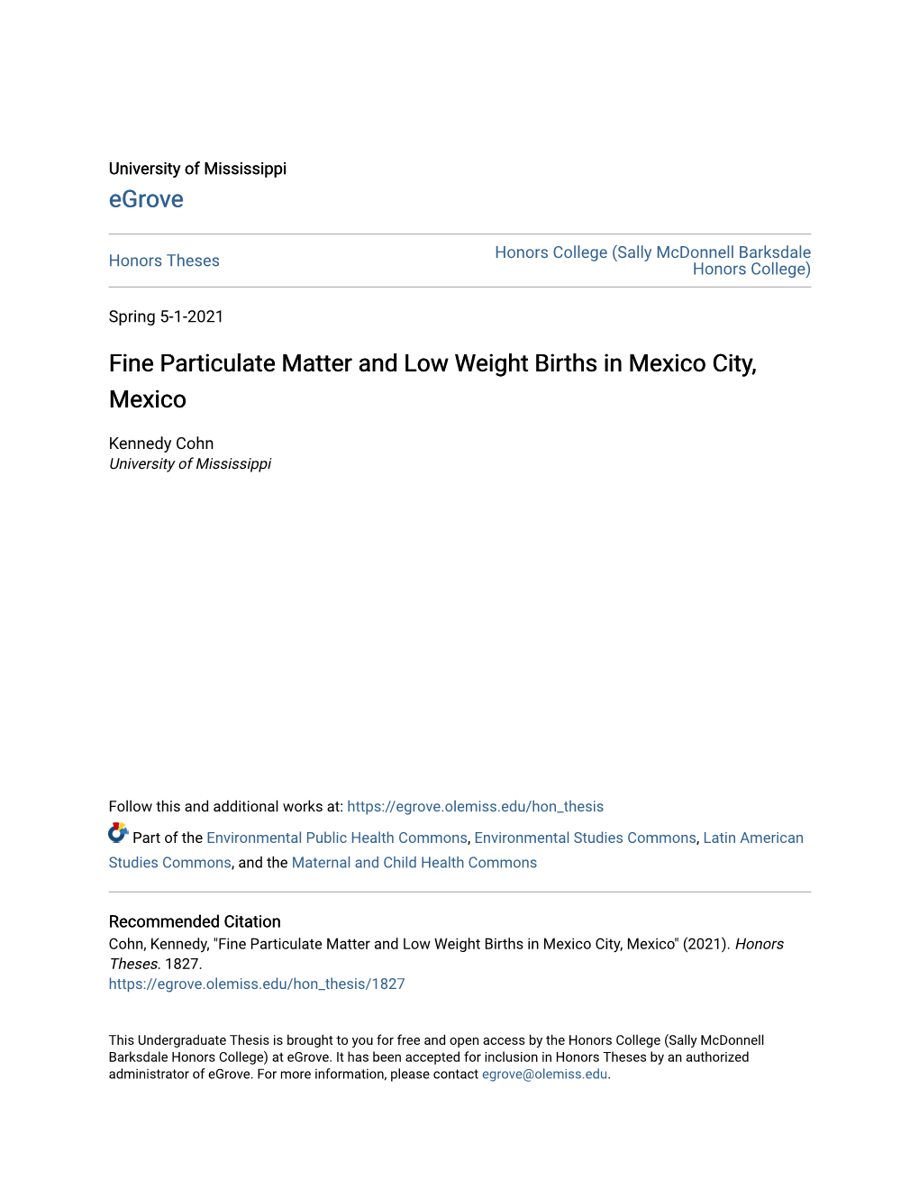 Fine Particulate Matter and Low Weight Births in Mexico City, Mexico
